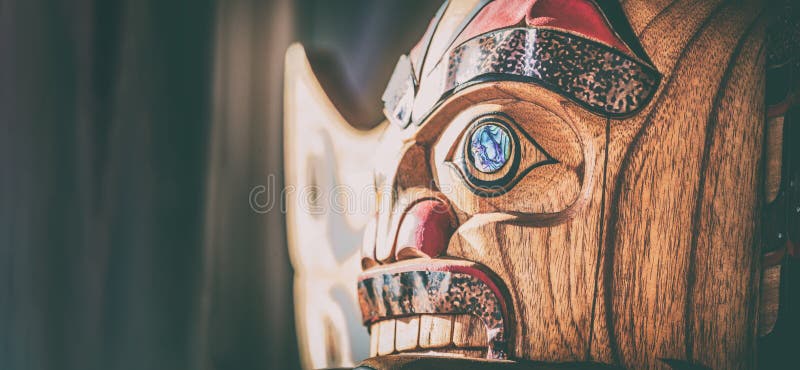 Alaska totem pole carving art sculture store in tourist travel Alaska cruise panoramic banner background. Ketchikan royalty free stock photos Alaska totem pole carving art sculture store in tourist travel Alaska cruise panoramic banner background. Ketchikan royalty free stock photos