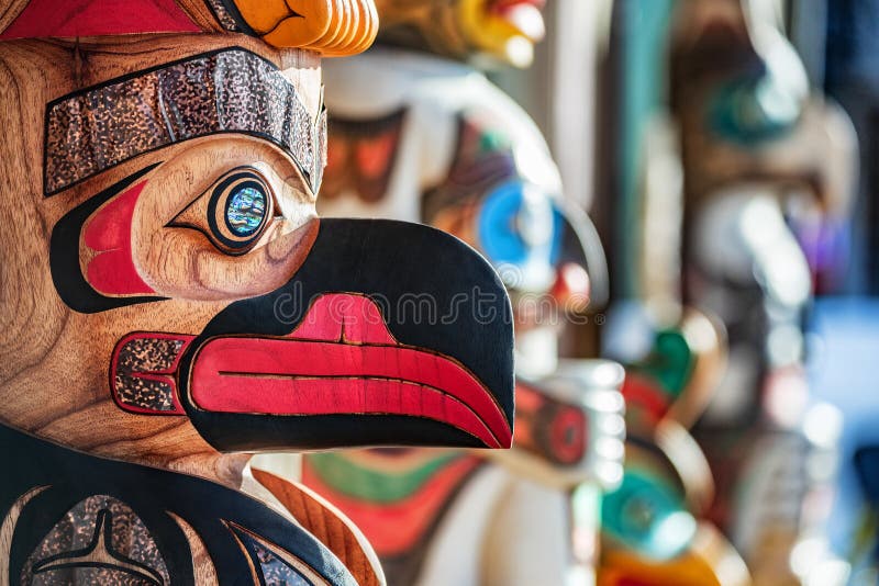 Alaska totem pole carving art sculture store in tourist travel attraction town on Alaska cruise. Ketchikan, Juneau, Skagway stores stock images Alaska totem pole carving art sculture store in tourist travel attraction town on Alaska cruise. Ketchikan, Juneau, Skagway stores stock images
