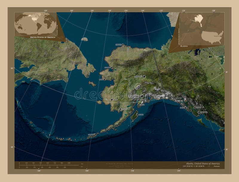 Alaska United States Of America Low Res Satellite Labelled Po Stock Alaska United States America Low Res Satellite Labelled Po State Resolution Map Locations Names Major Cities Region 274886069