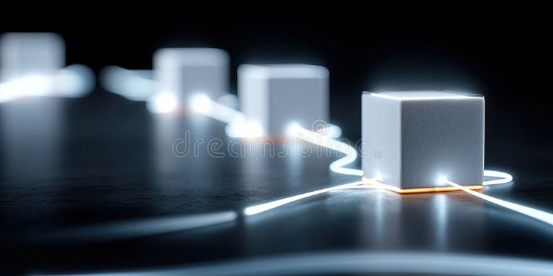 Alb strălucitor blockchain cub server conectat prin linii iluminate concept de date futurist rețea vector illustration
