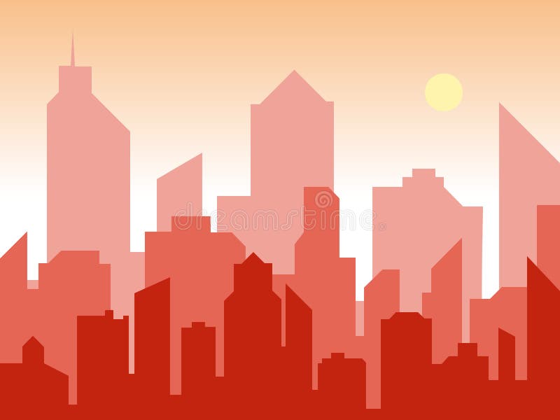 Alba e città moderna della siluetta nello stile piano di arte Fondo di progettazione del libro dei fumetti Stile dell'illustrazio royalty illustrazione gratis Alba e città moderna della siluetta nello stile piano di arte Fondo di progettazione del libro dei fumetti Stile dell'illustrazio royalty illustrazione gratis
