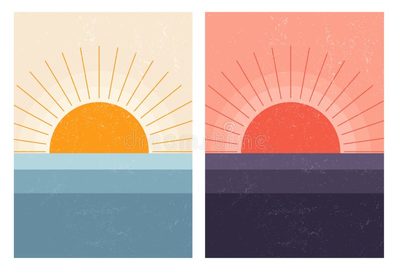 Alba in mare. astratto paesaggio scandinavo moderno del mezzo secolo. sottofondo naturale dell'arte Alba in mare. astratto paesaggio scandinavo moderno del mezzo secolo. sottofondo naturale dell'arte