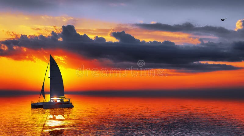Alba nei Caraibi con il catamarano davanti alla rappresentazione di vista 3d royalty illustrazione gratis Alba nei Caraibi con il catamarano davanti alla rappresentazione di vista 3d royalty illustrazione gratis