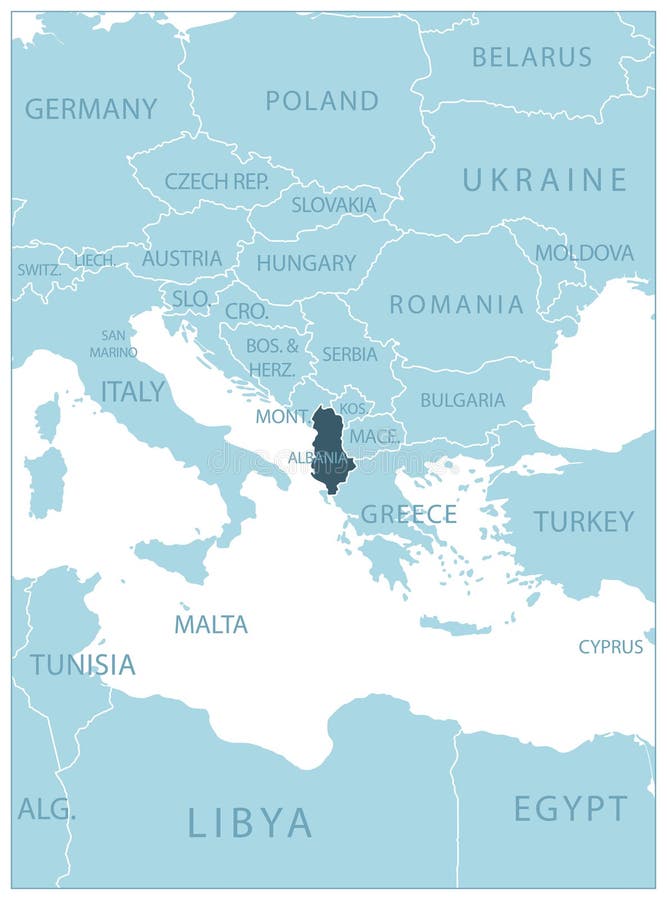 Albania Blue Map with Neighboring Countries and Names