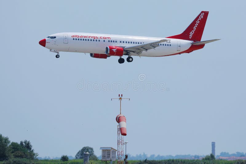 Albawings plane landing on Marco Polo Venice Airport, VCE