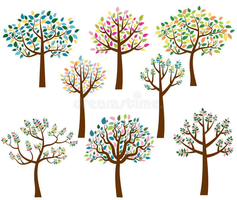 Alberi del fumetto con le foglie variopinte illustrazione vettoriale