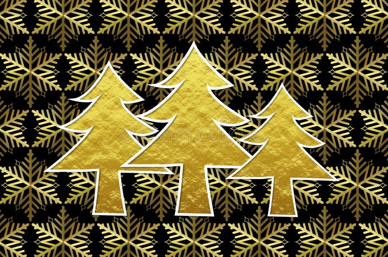 Alberi di Natale dorati con il fondo dorato dei cristalli di ghiaccio illustrazione di stock Alberi di Natale dorati con il fondo dorato dei cristalli di ghiaccio illustrazione di stock