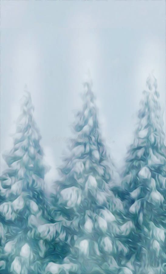 Alberi innevati della foresta su un tipo di cartolina di Natale della cancelleria del fondo della neve di inverno copia pronta illustrazione di stock