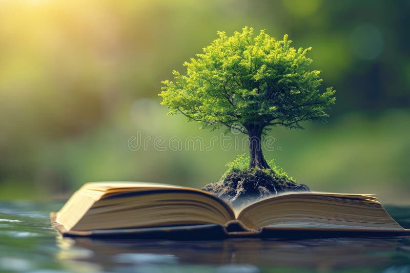 Albero Che Simboleggia La Nascita Albero Che Cresce Da Un Libro Aperto, Simboleggia La Crescita Di