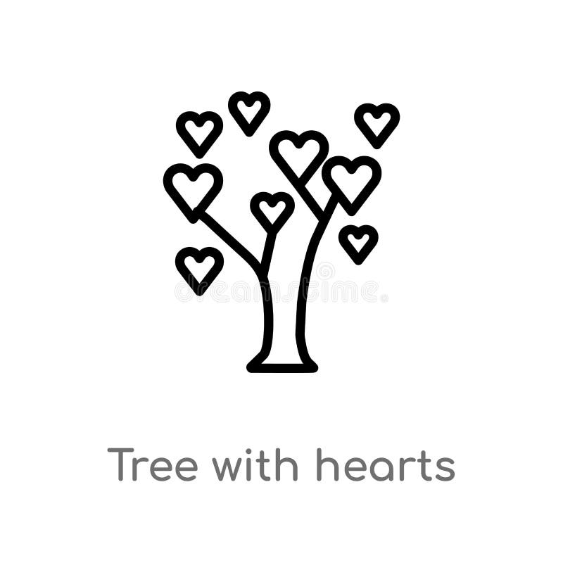 Albero del profilo con l'icona di vettore dei cuori linea semplice nera isolata illustrazione dell'elemento dal concetto di ecologia albero editabile del colpo di vettore con l'icona dei cuori su fondo bianco