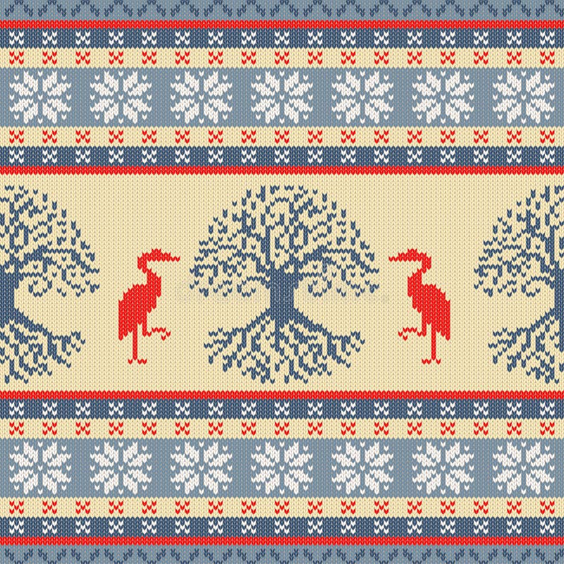 Albero della vita e gru celtici Ornamento senza cuciture di lana tricottato royalty illustrazione gratis Albero della vita e gru celtici Ornamento senza cuciture di lana tricottato royalty illustrazione gratis