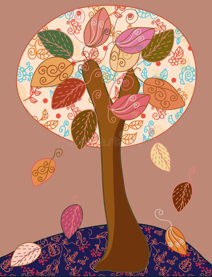 Fairytale autumn tree with fantasy patterns. Fairytale autumn tree with fantasy patterns