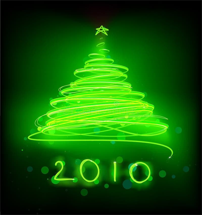 Vector illustration of Abstract green Christmas tree on the black background. 2010. Vector illustration of Abstract green Christmas tree on the black background. 2010.