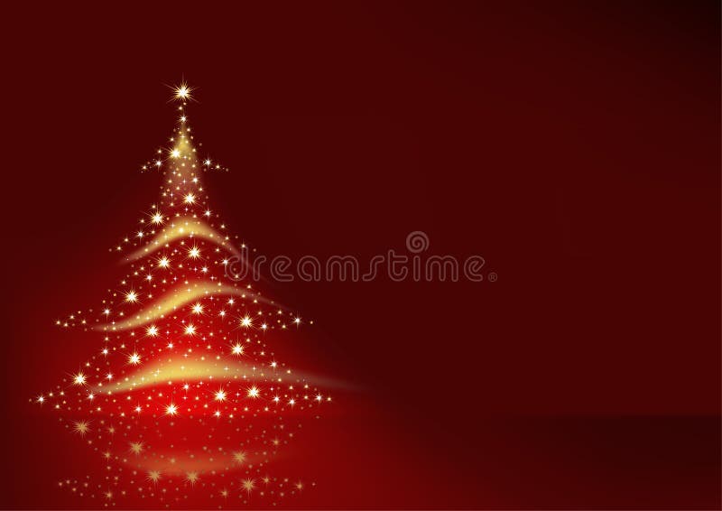 Christmas Tree formed from Stars - red christmas background illustration and vector. Christmas Tree formed from Stars - red christmas background illustration and vector