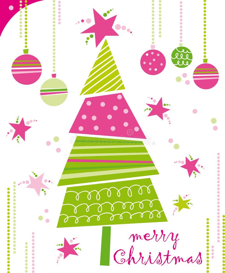 Christmas card with abstract tree, stars and balls. Christmas card with abstract tree, stars and balls