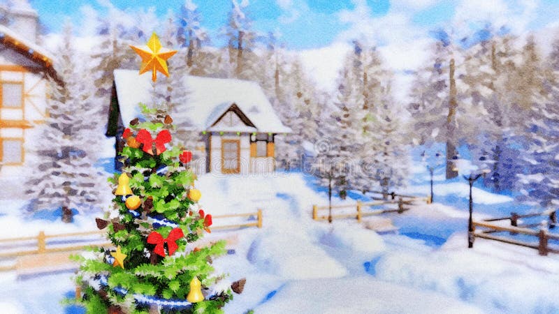 Albero di Natale all'aperto al giorno di inverno in acquerello illustrazione vettoriale Albero di Natale all'aperto al giorno di inverno in acquerello illustrazione vettoriale