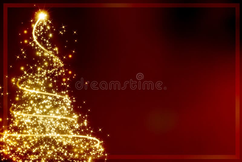 Abstract golden christmas tree on red background. Abstract golden christmas tree on red background