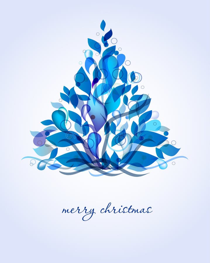 Abstract blue christmas tree from drops and leaves. Abstract blue christmas tree from drops and leaves