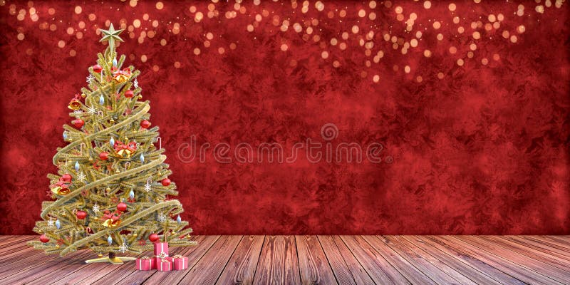 Albero di Natale con i presente, modello della carta di regalo