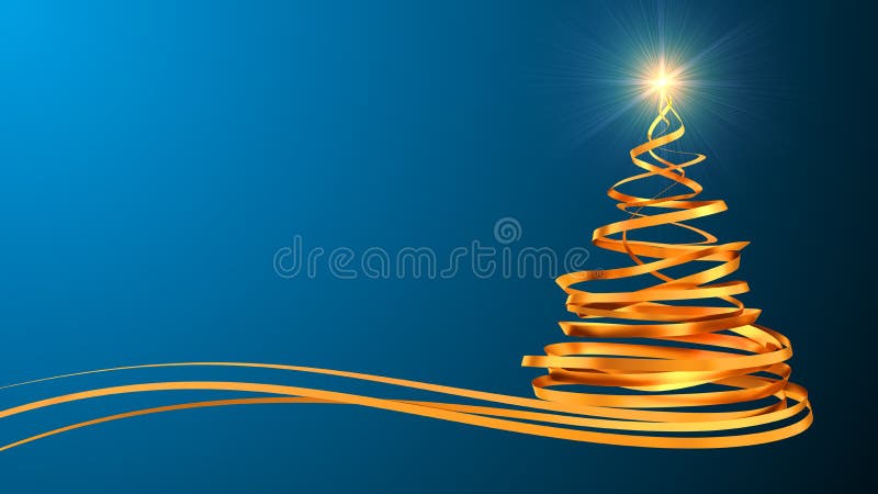 Albero di Natale dai nastri dell'oro sopra ciano royalty illustrazione gratis Albero di Natale dai nastri dell'oro sopra ciano royalty illustrazione gratis