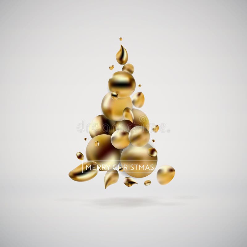 Albero di Natale dorato astratto Fondo fluido liquido degli elementi grafici moderni Modello per la carta, manifesto, aletta di f