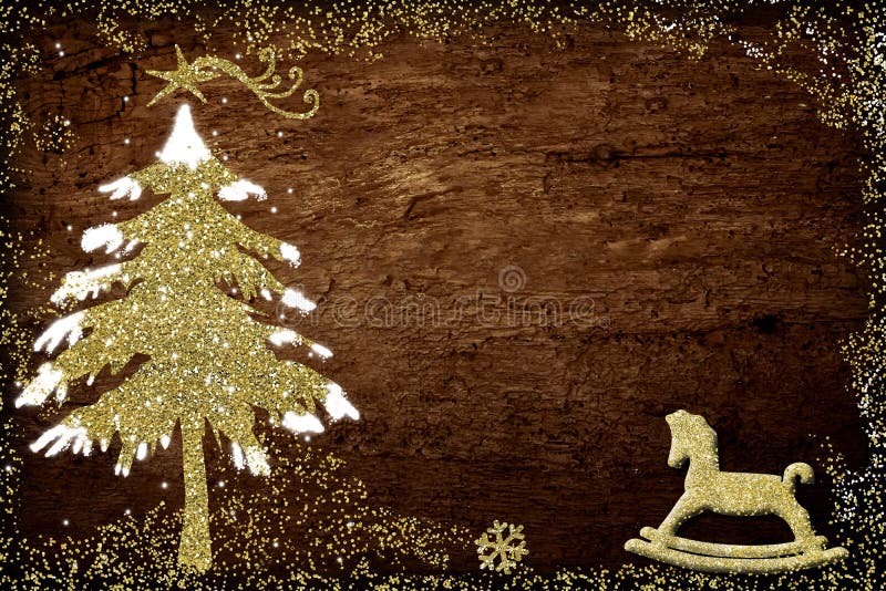 Albero di Natale e cavallo a dondolo illustrati illustrazione di stock Albero di Natale e cavallo a dondolo illustrati illustrazione di stock