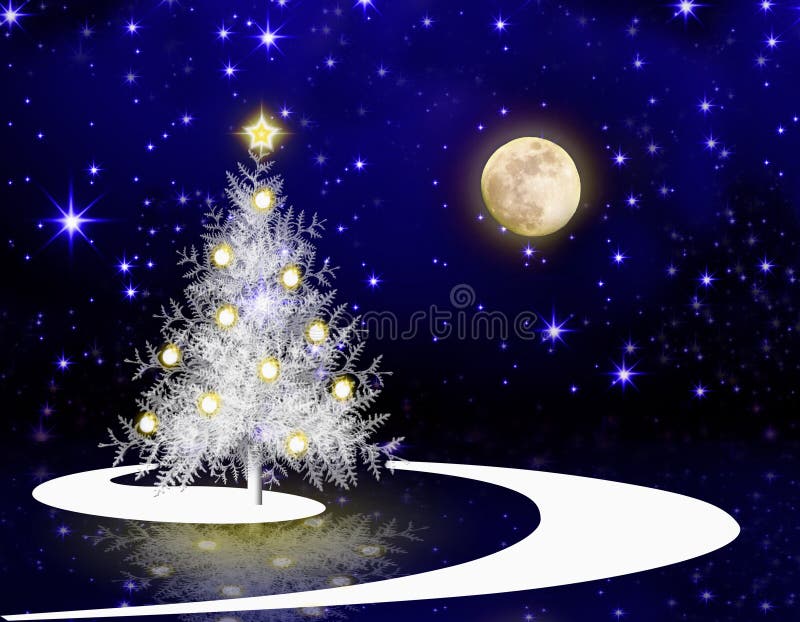 Albero Di Natale E Luna Piena. Illustrazione di Stock Illustrazione di scheda, modello 35178404