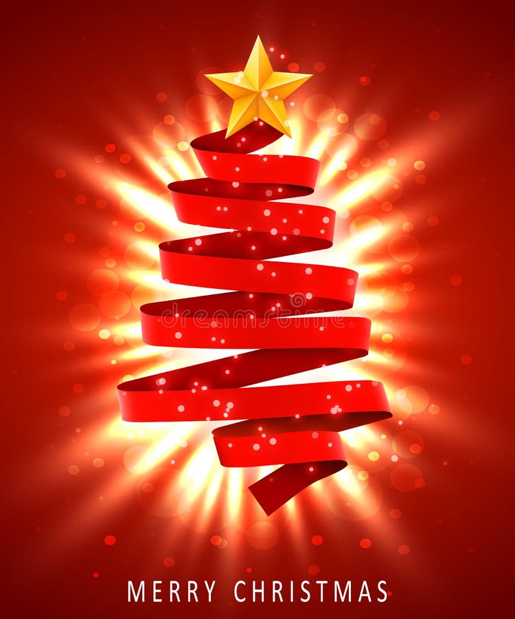 Albero di Natale fatto del nastro rosso su fondo rosso Cartolina d'auguri di natale e del nuovo anno o invito del partito illustrazione vettoriale Albero di Natale fatto del nastro rosso su fondo rosso Cartolina d'auguri di natale e del nuovo anno o invito del partito illustrazione vettoriale