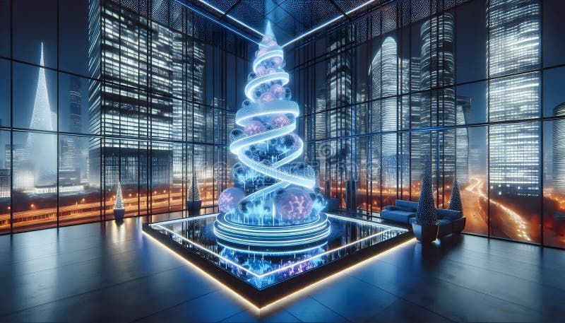 Albero di natale futuristico con decorazioni moderne illustrazione vettoriale