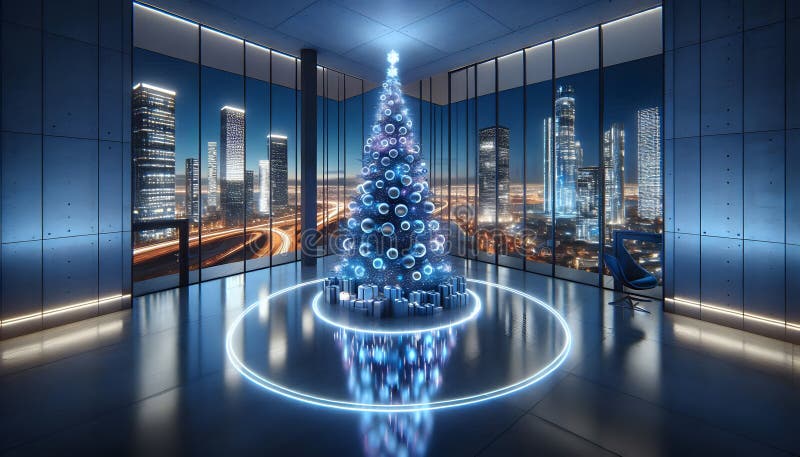 Albero di natale futuristico con decorazioni moderne illustrazione di stock