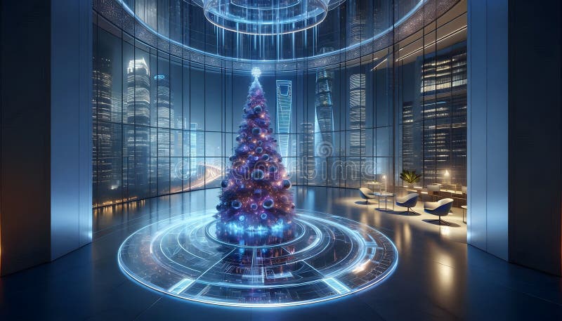 Albero di natale futuristico con decorazioni moderne illustrazione vettoriale