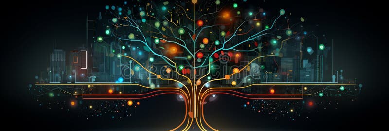 Albero di natale innovativo generato da un circuito illustrazione di stock