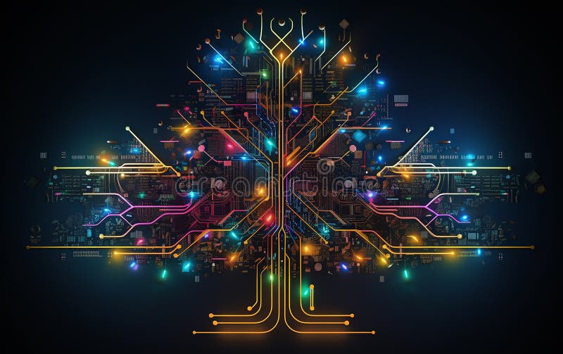 Albero di natale innovativo generato da un circuito illustrazione di stock