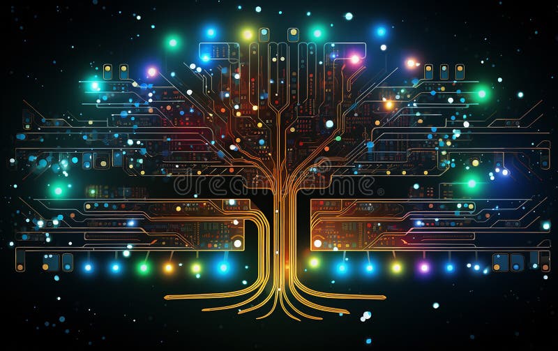 Albero di natale innovativo generato da un circuito illustrazione di stock