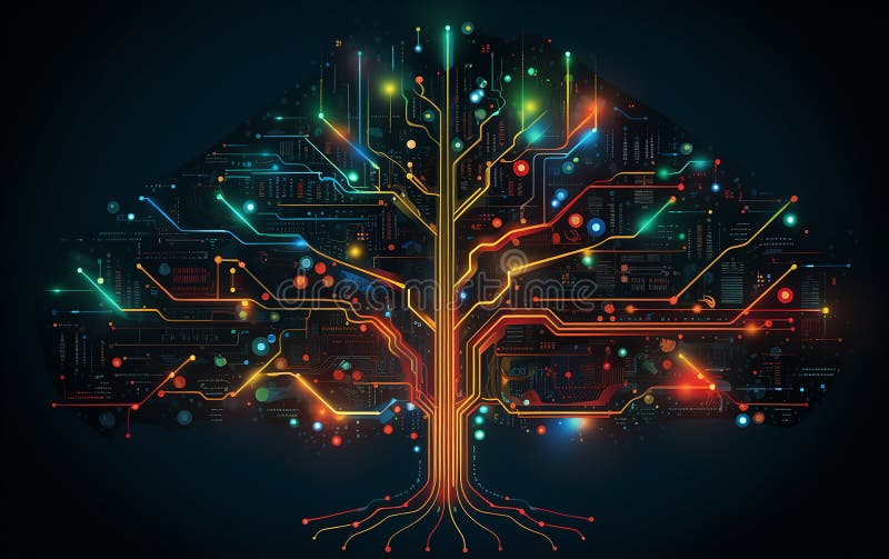 Albero di natale innovativo generato da un circuito illustrazione vettoriale