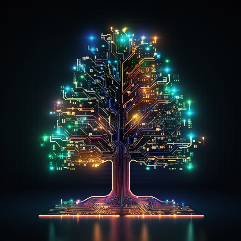 Albero di natale innovativo generato da un circuito illustrazione di stock