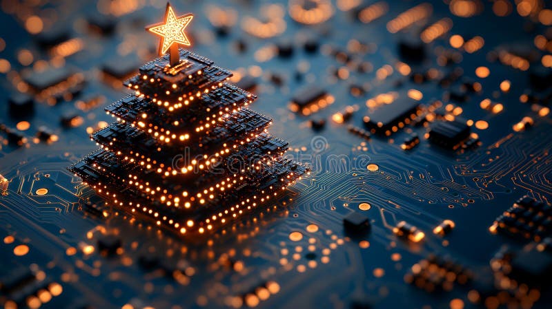 Albero digitale creativo per Natale fatto da elementi e luci della scheda del circuito royalty illustrazione gratis