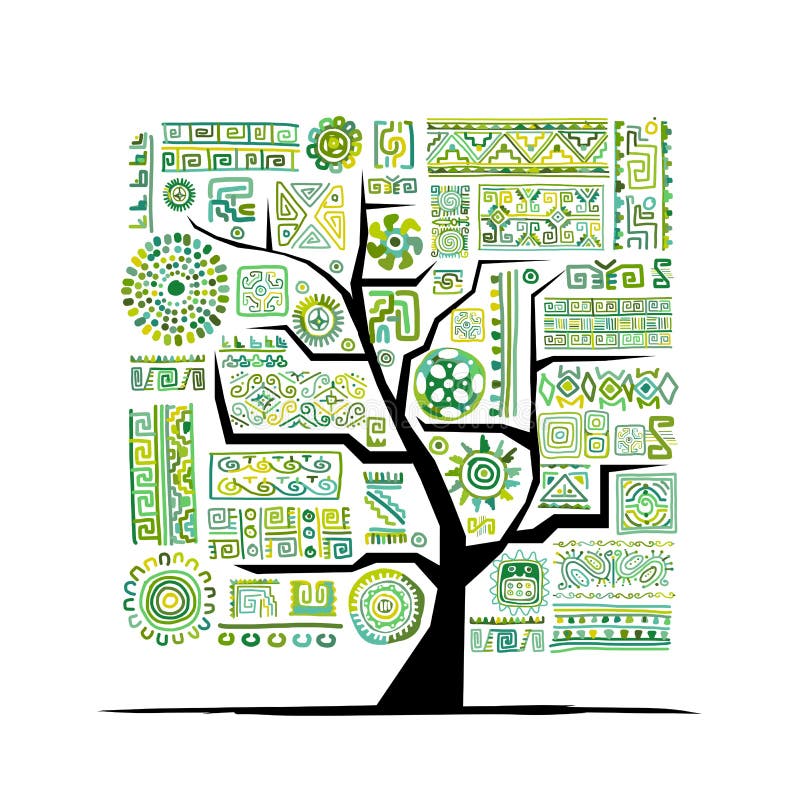 Albero etnico con l'ornamento fatto a mano per la vostra progettazione illustrazione vettoriale Albero etnico con l'ornamento fatto a mano per la vostra progettazione illustrazione vettoriale