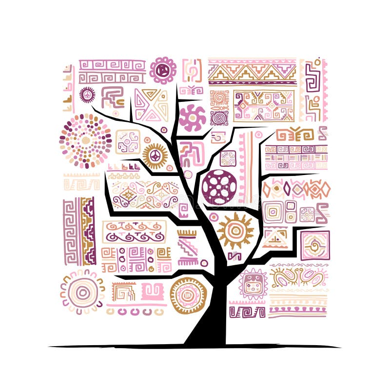 Albero etnico con l'ornamento fatto a mano per la vostra progettazione illustrazione di stock Albero etnico con l'ornamento fatto a mano per la vostra progettazione illustrazione di stock