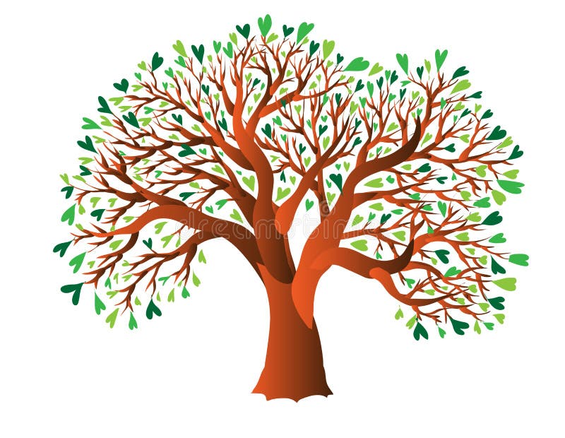 Albero, foglie verdi del cuore illustrazione vettoriale Albero, foglie verdi del cuore illustrazione vettoriale