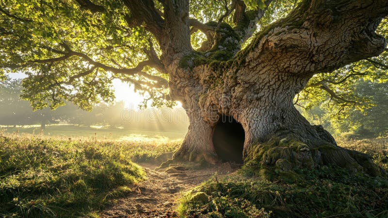 Albero maestoso con foro circondato da luce immagine stock libera da diritti
