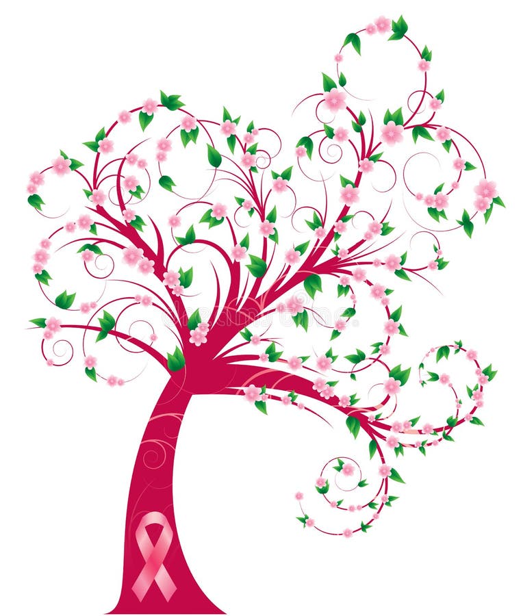 Albero riccio di consapevolezza del cancro al seno illustrazione di stock Albero riccio di consapevolezza del cancro al seno illustrazione di stock
