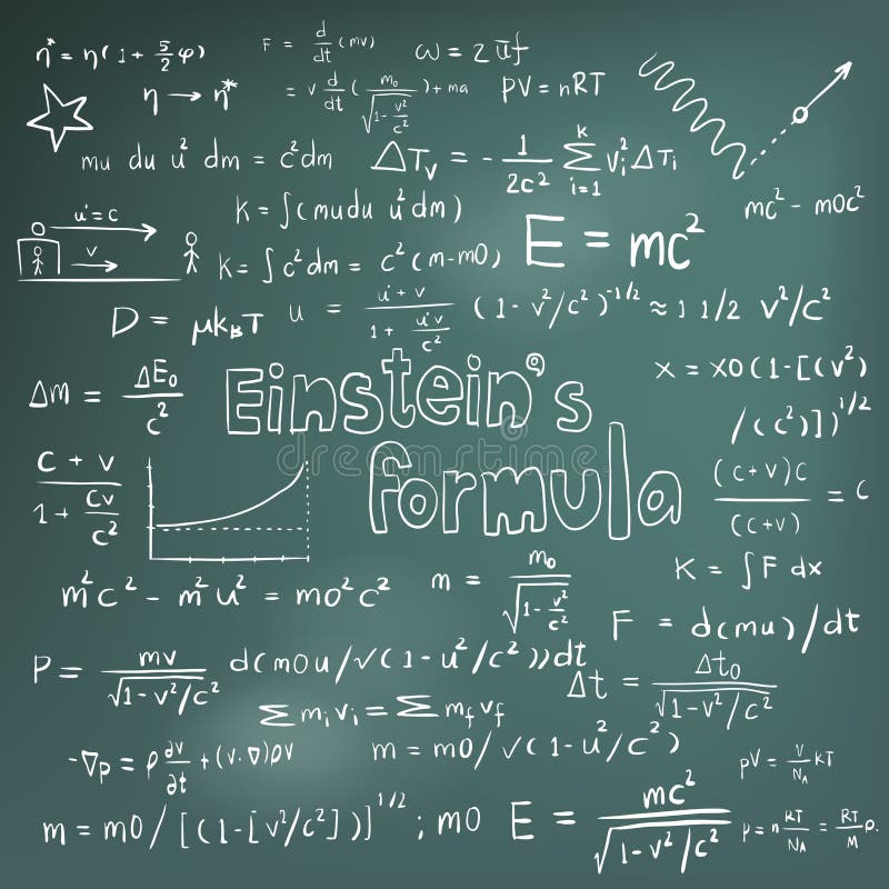 albert einstein law theory physics mathematical formula equa equation doodle handwriting icon blackboard background 56333503