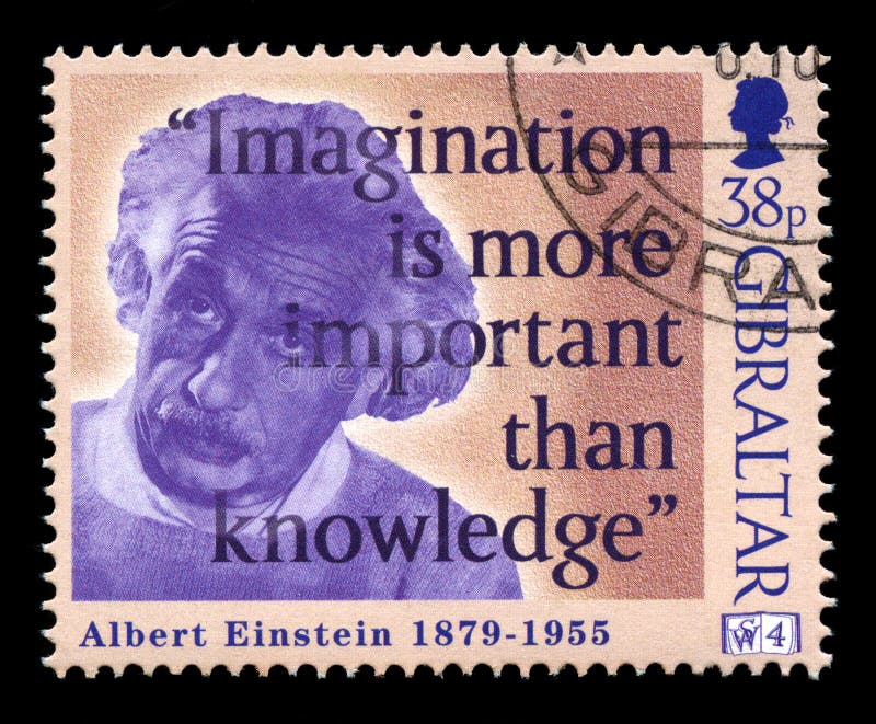 GIBRALTAR - 1998: A Gibraltar Postage stamp portraying an image of Albert Einstein and a quote, circa 1998. GIBRALTAR - 1998: A Gibraltar Postage stamp portraying an image of Albert Einstein and a quote, circa 1998.