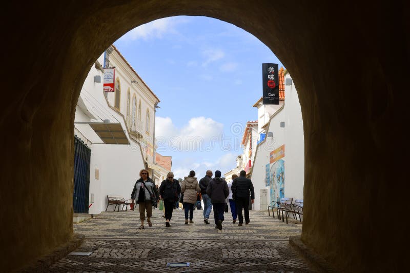 Albufeira Old Town View through a Tunnel Editorial Stock Photo Image