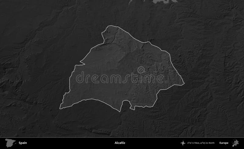 Alcaniz highlighted, Spain. Grayscale royalty free illustration