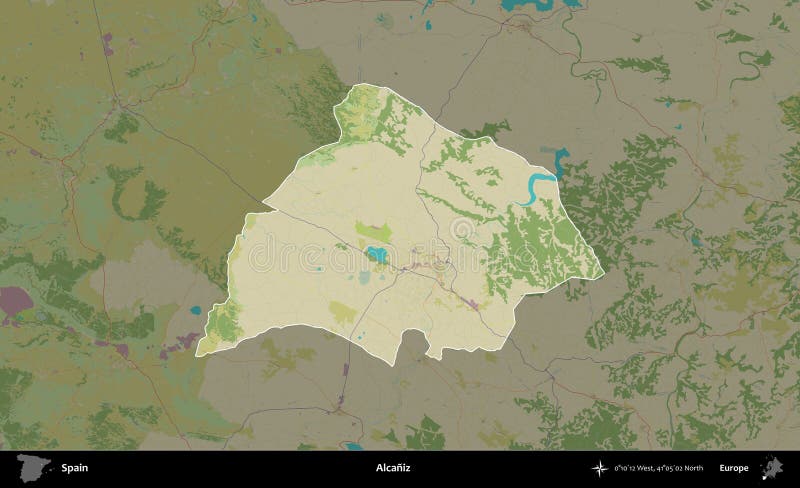 Alcaniz highlighted, Spain. Topographic Humanitarian royalty free illustration