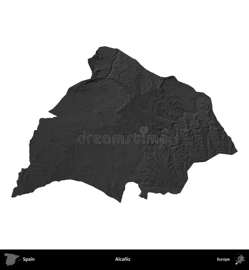 Alcaniz, Spain, isolated on white. Grayscale stock illustration