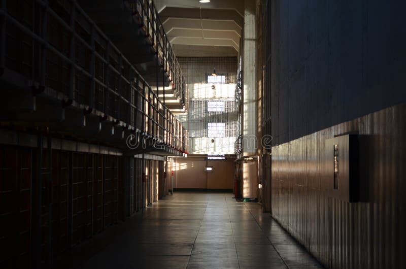 A shot from inside Alcatraz prison at sunset