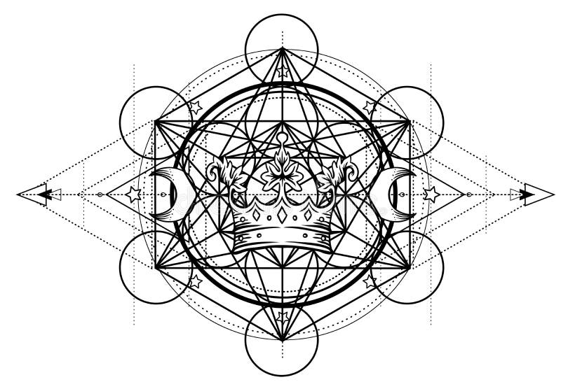 Alchemy Symbol with Royal Crown. Sacred Geometry, Vintage Design. Tattoo Flesh Design, Yoga Logo Stock Illustration - Illustration of design, isolated: 140637053